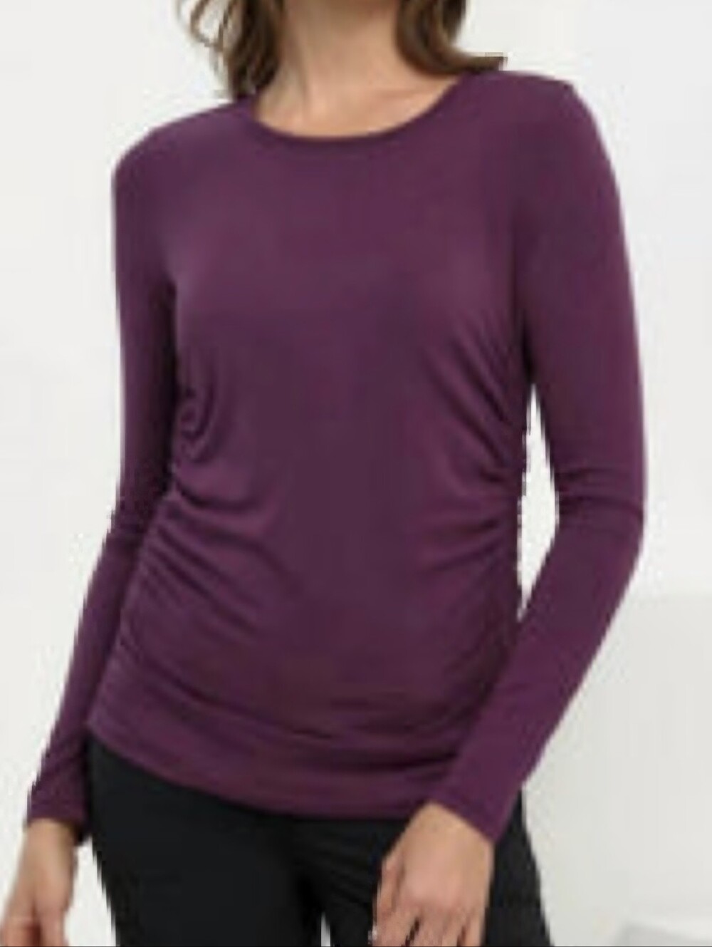 Anatomie Milly Women's Small Long Sleeve Ruched Top in Mulberry New